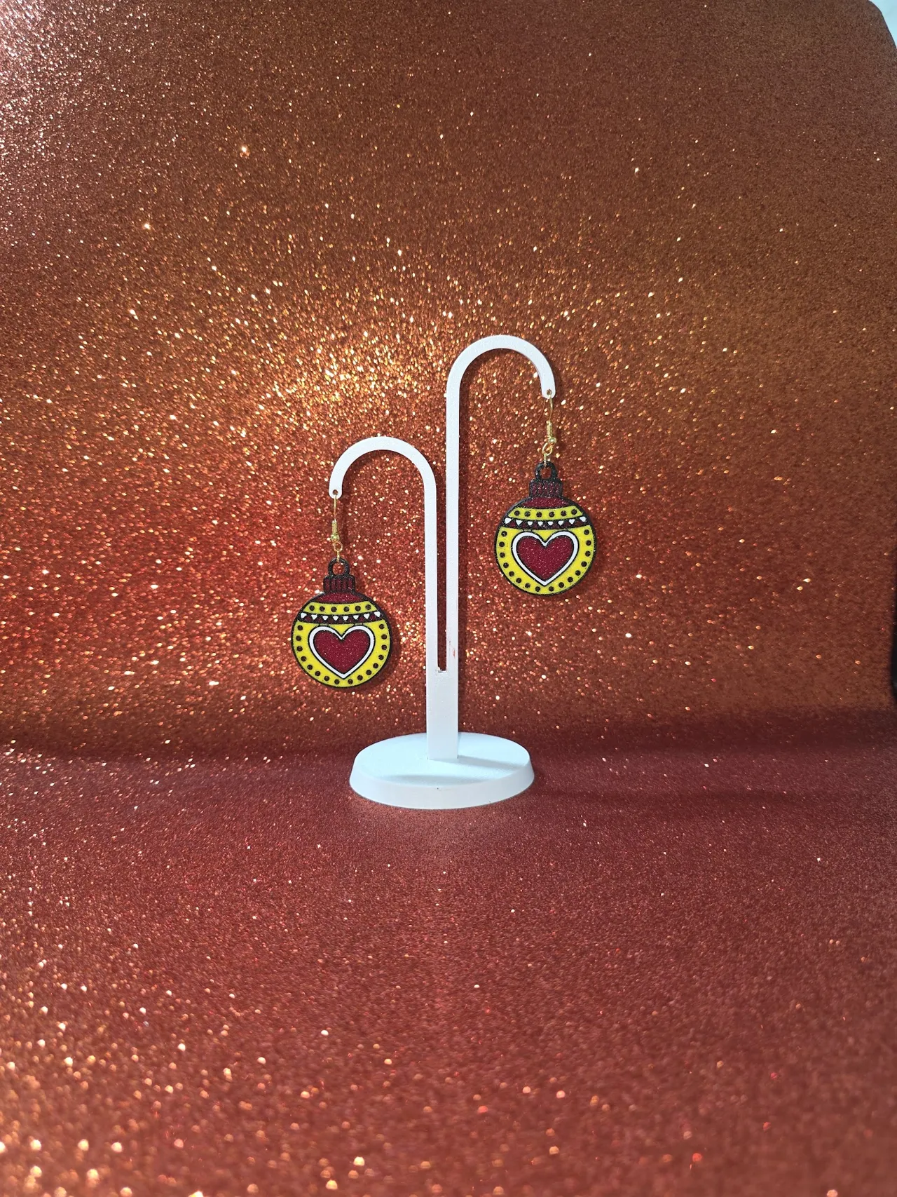Heart Christmas ball earrings view 3