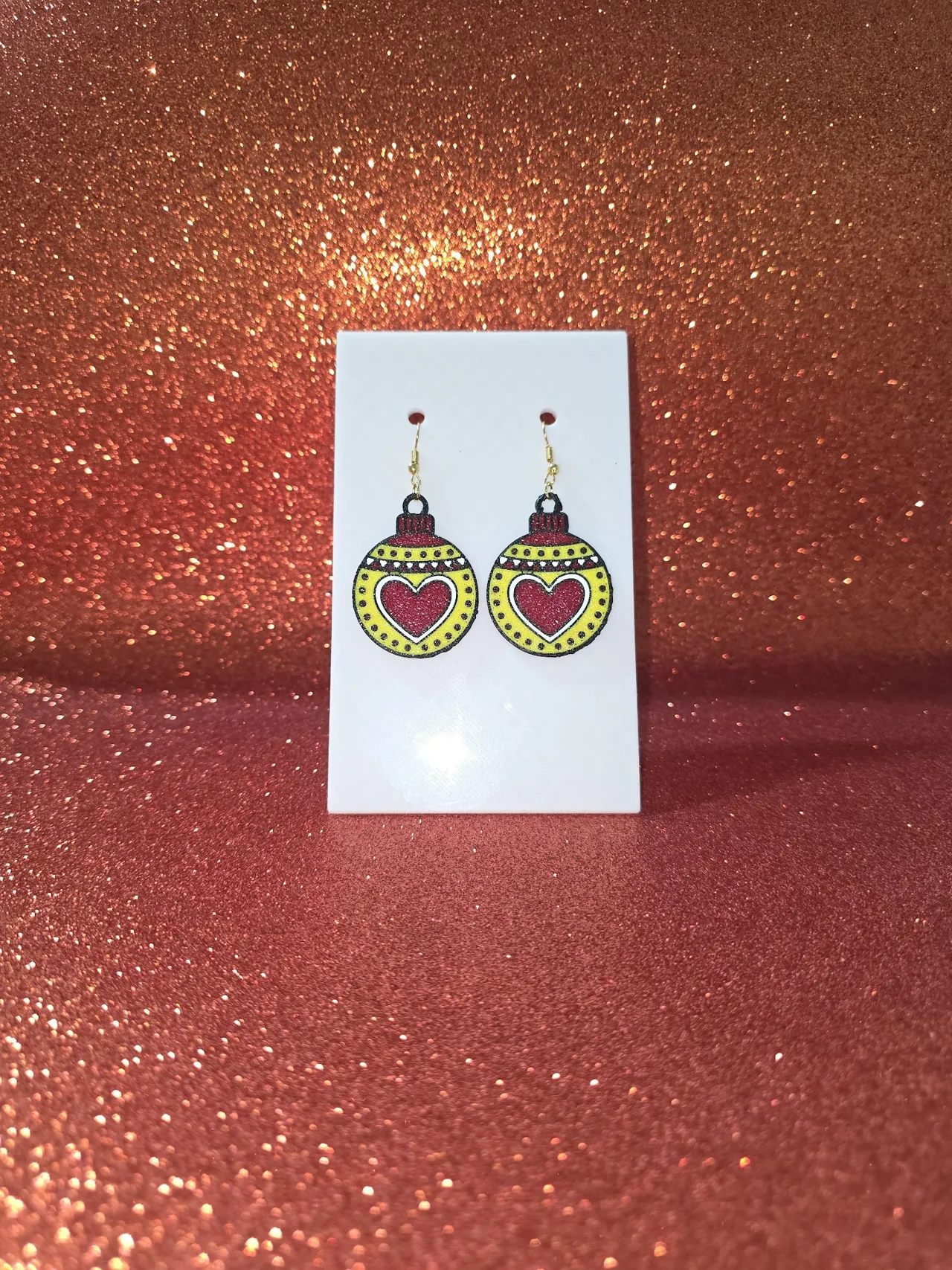 Heart Christmas ball earrings view 2