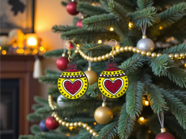 Heart Christmas ball earrings