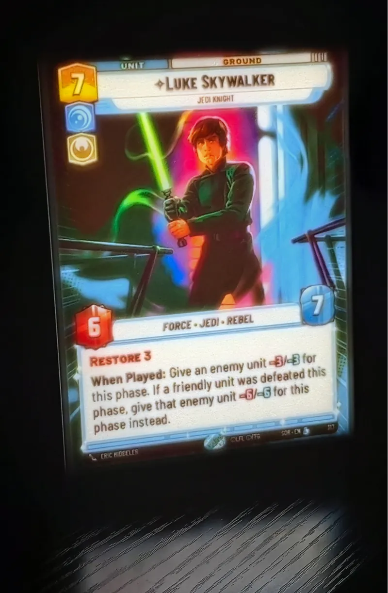 Star Wars Unlimited Lithophane Luke legendary card