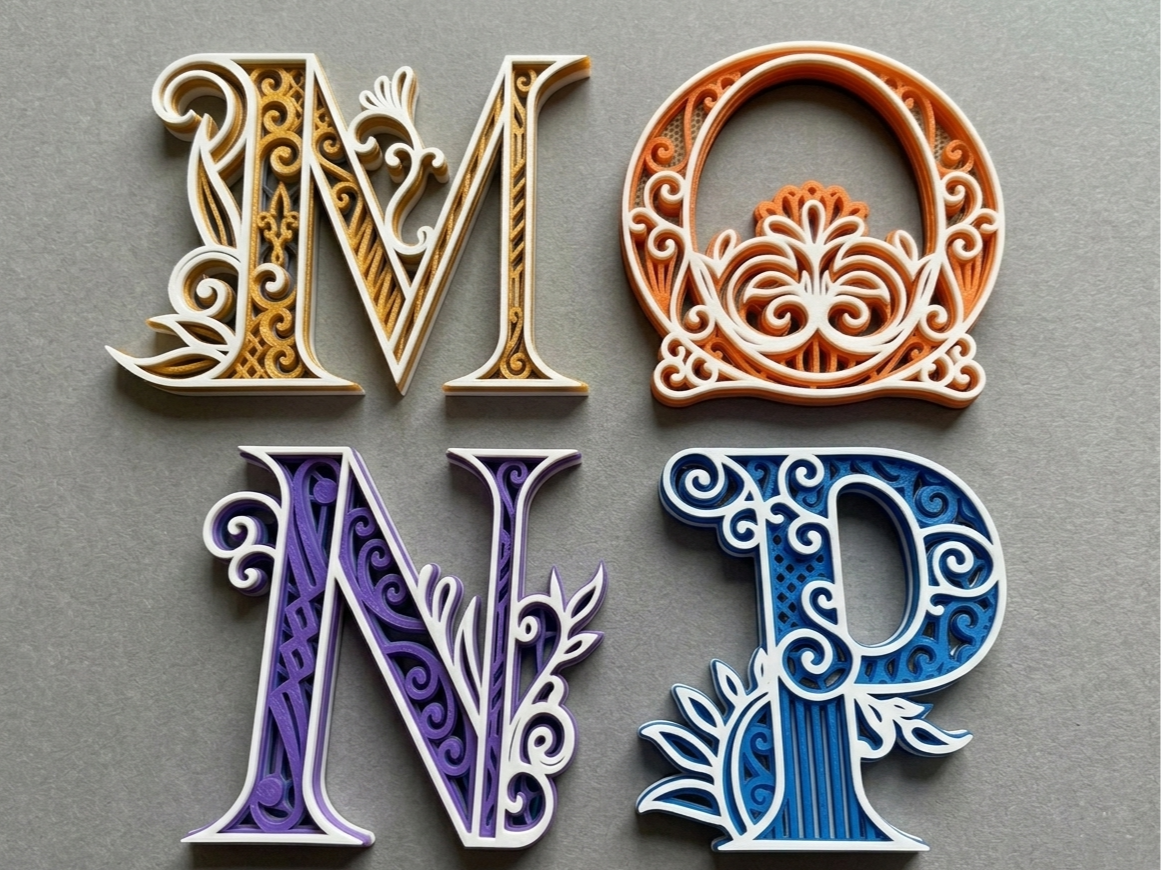 Ornamental Alphabet Letters M,N,O,P