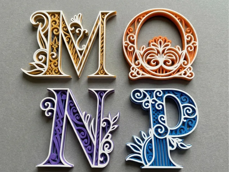 Ornamental Alphabet Letters M,N,O,P