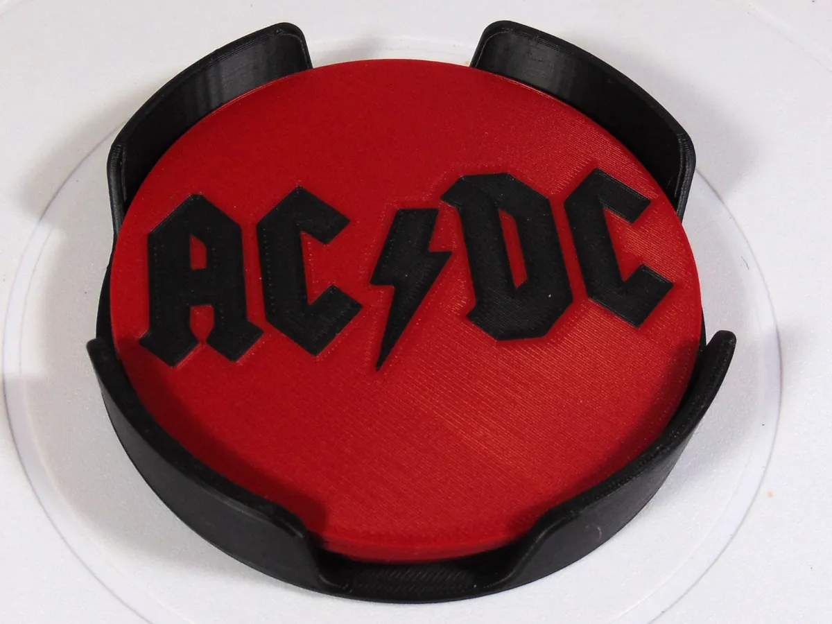 AC/DC Band Logo Coaster Set 100mm With Holder - Free 3D Print Model ...