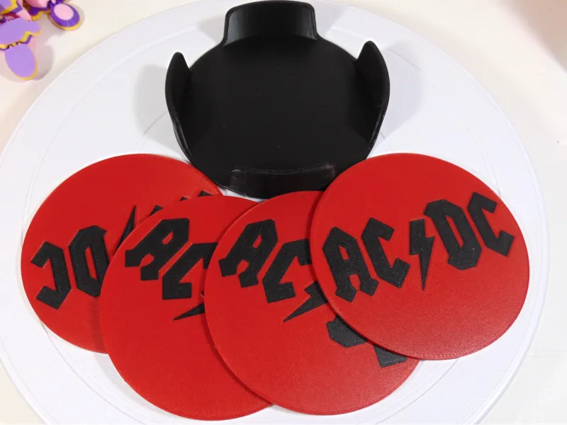 AC/DC Band Logo Coaster Set 100mm With Holder