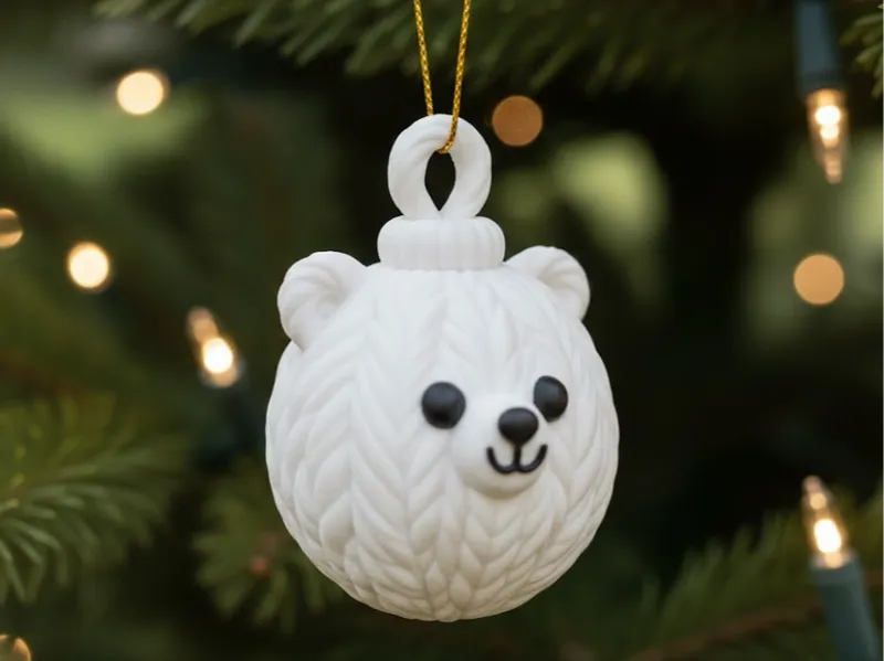 Knitted Polar Bear Christmas Ornament