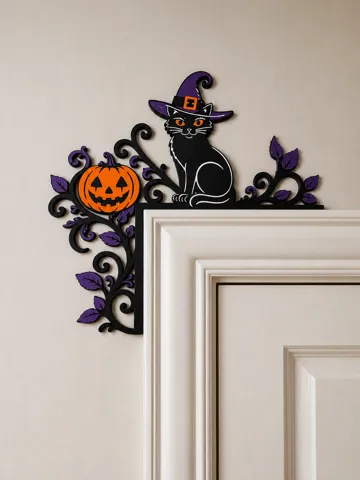 Adorno temático: Halloween Witch Cat Pumpkin Door Corner Decoration — vista de referencia 3