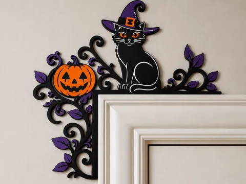 Adorno temático: Halloween Witch Cat Pumpkin Door Corner Decoration — referencia de MakerWorld