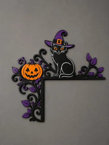 Adorno temático: Halloween Witch Cat Pumpkin Door Corner Decoration — vista de referencia 2