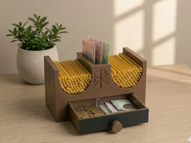 Church candle holder with money collector