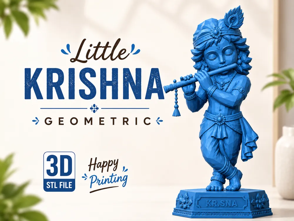 Letrero o emblema decorativo: Little Krishna Geometric – Flute Player. Referencia del modelo original.