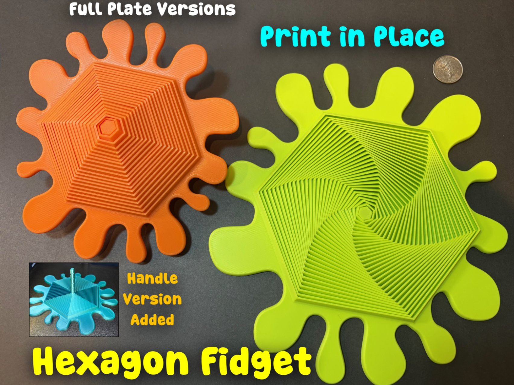 Full Plate Splat Hexagon Fidget (Print in Place)