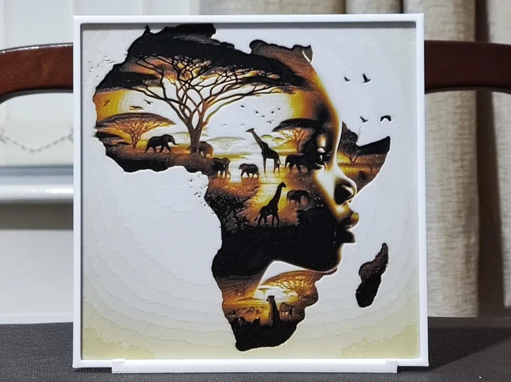 Cuadro decorativo en 3D: Double Exposure Out Of Africa - 4 Color HueForge. Referencia del modelo original.