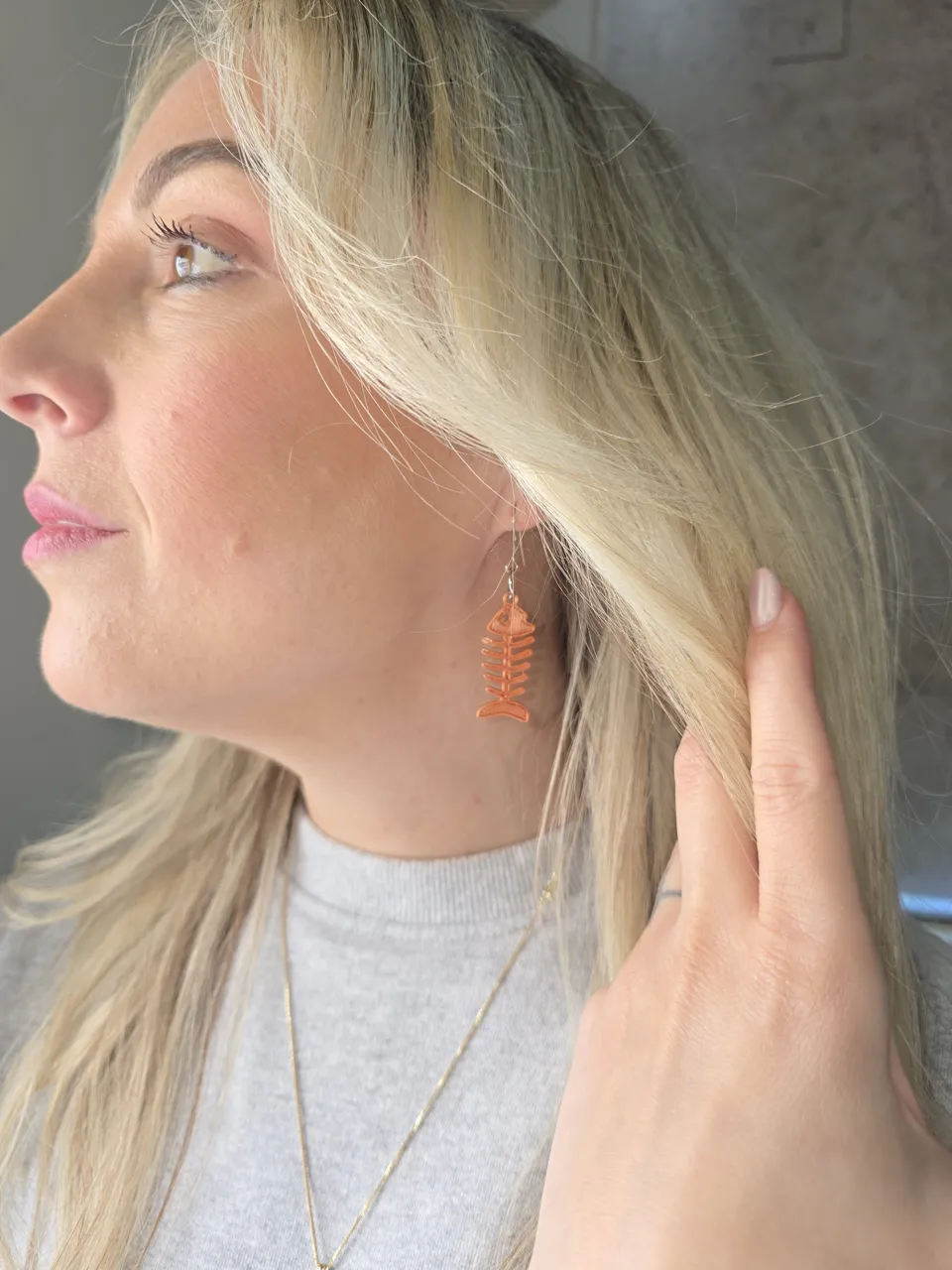 fish bone earrings view 2