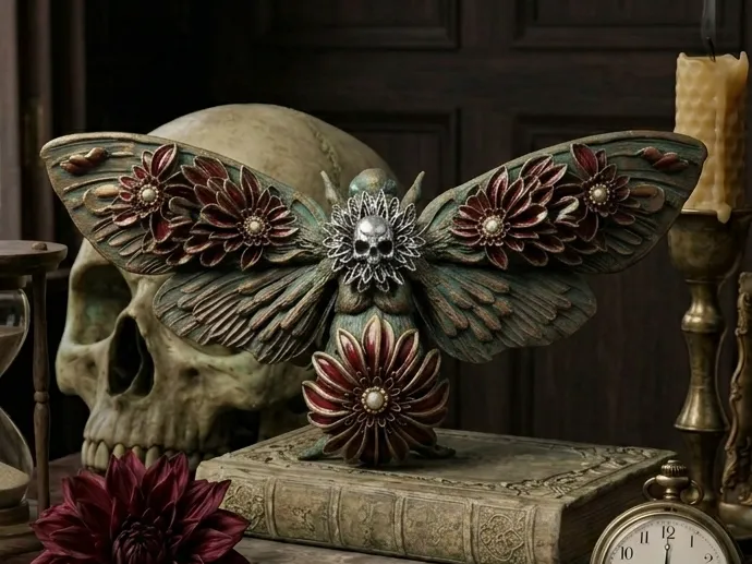Chrysanthemum Skull Moth - Black Dahlia Floral