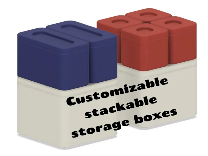 Customizable and stackable storage boxes