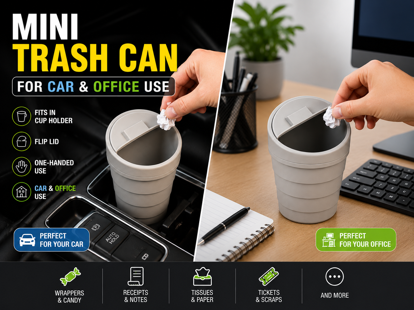 Mini Trash Can for Car or Office Use