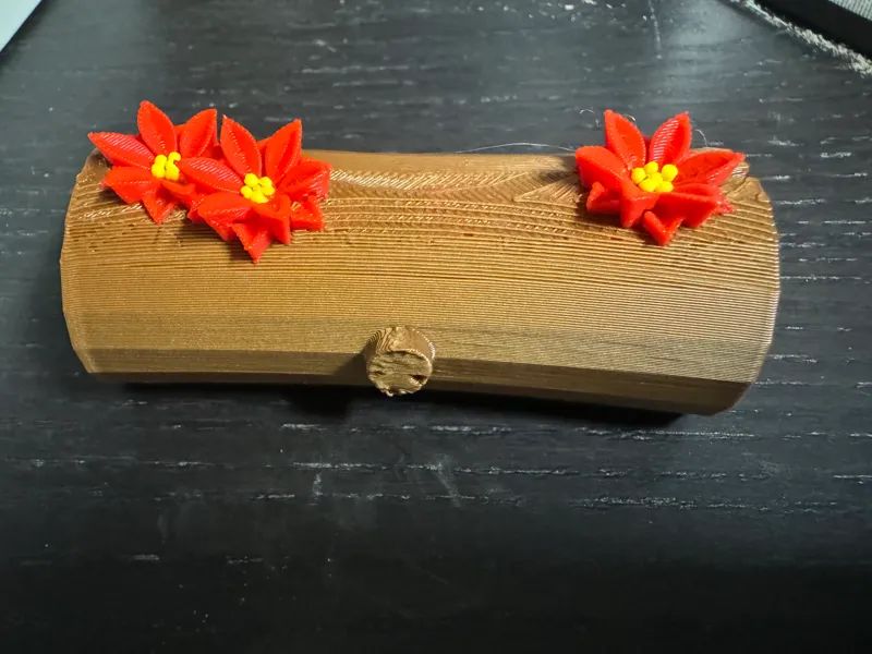 Buche de Noel  YULE LOG Christmas with poinsettia