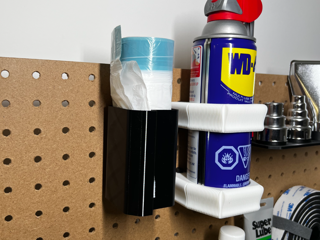 Garbage bag storage box on 1 inch pegboard