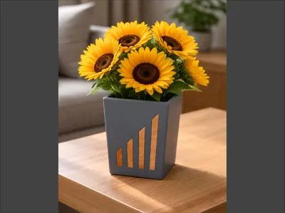 modern square vase with wooden pieces 