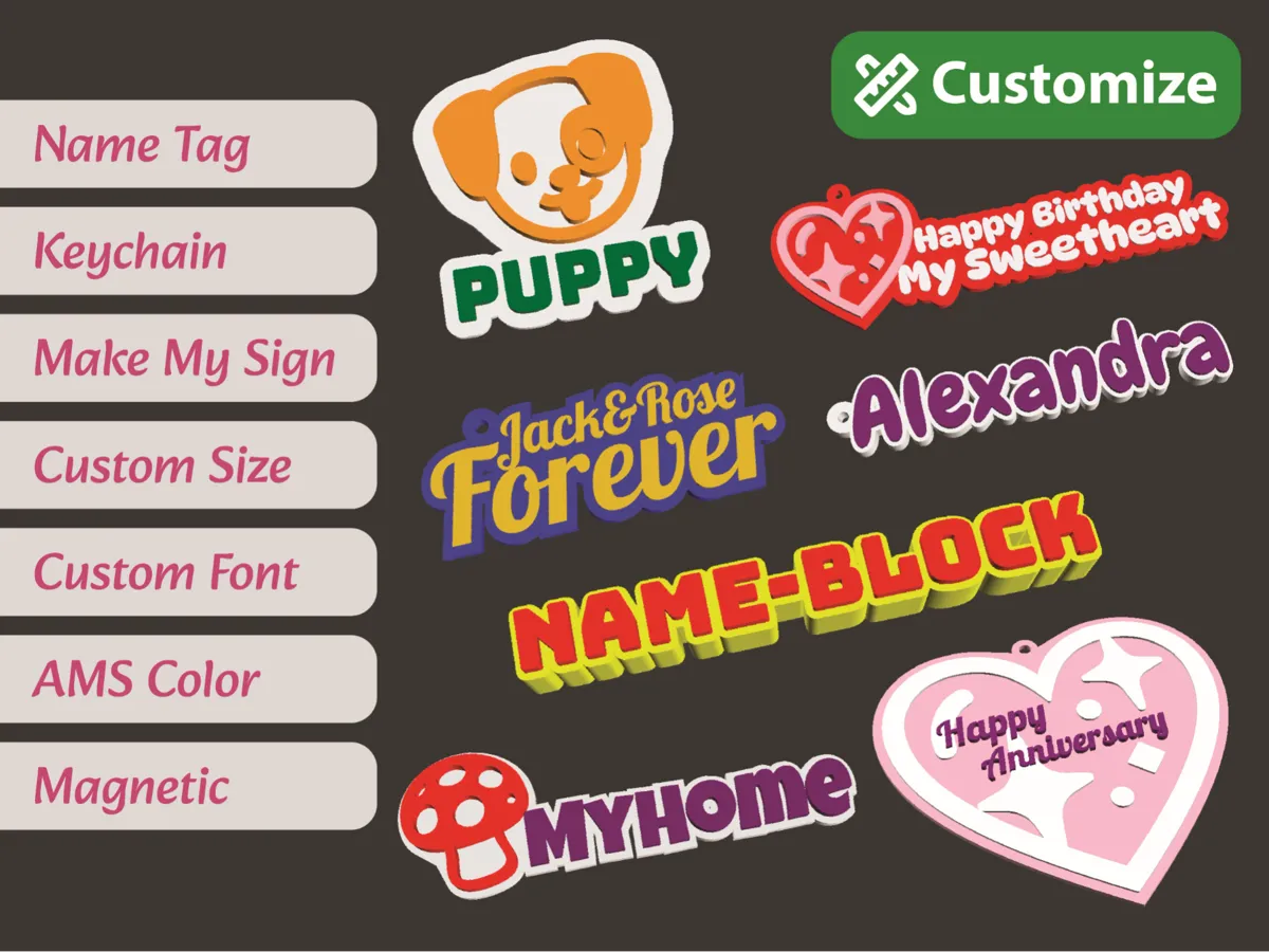 Custom KeyChain/Name Tag/Fridge Magnet/Make MySign by Flexi 3D MakerWorld: Download Free 3D Models - 3D model önizlemesi