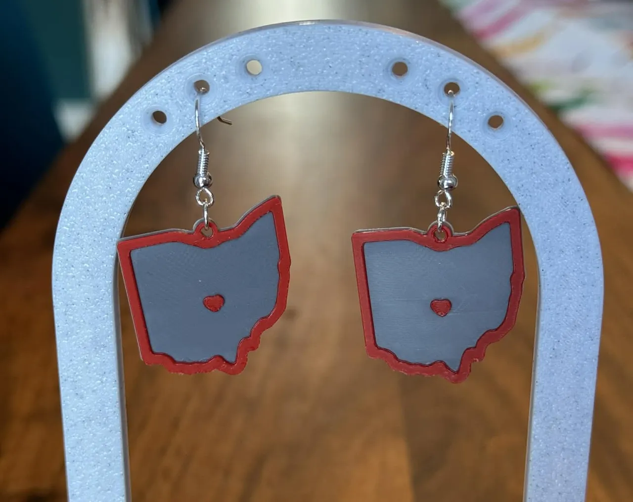 Heart over Columbus Ohio dangle earrings view 2