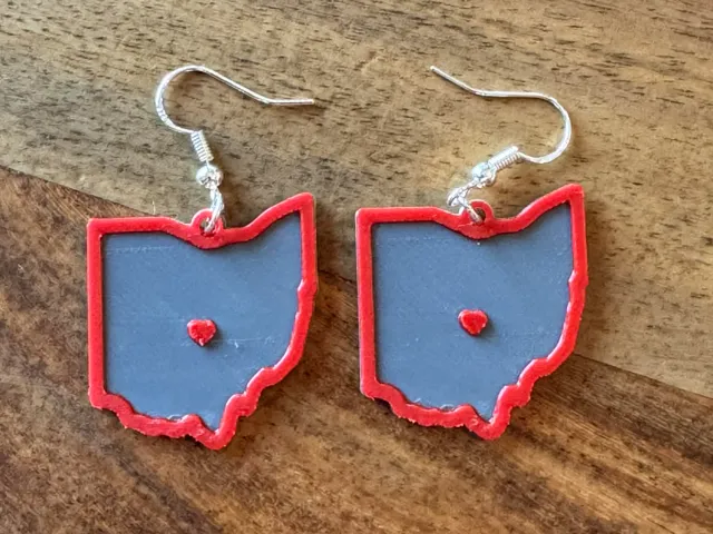 Heart over Columbus Ohio dangle earrings