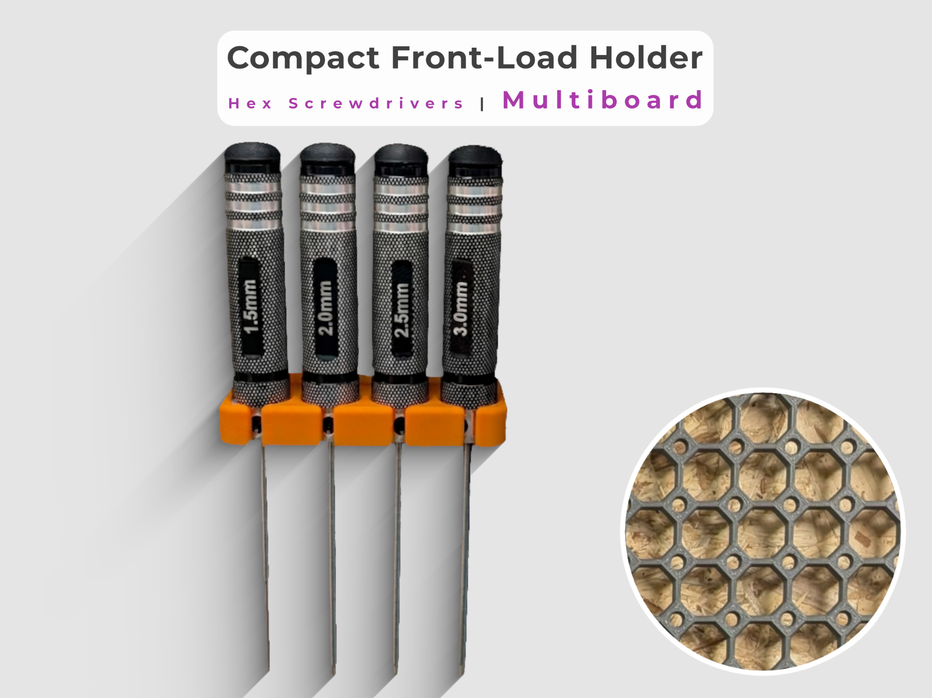 Compact Front-Load Hex Screwdrivers Holder