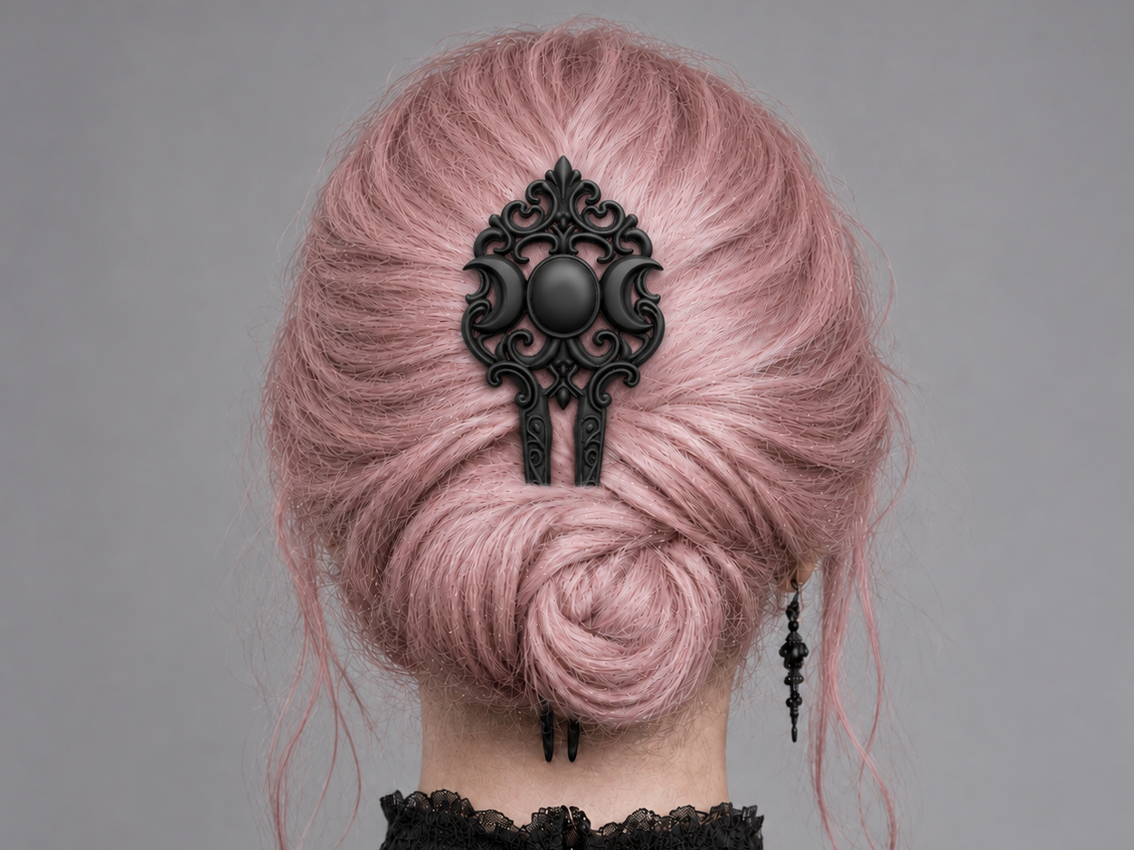 Goth Triple Moon Baroque Hairpin Hair Ornament - 1