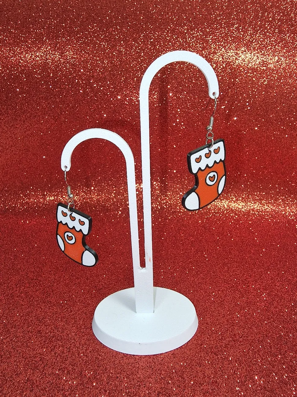 Santa glove earrings view 2