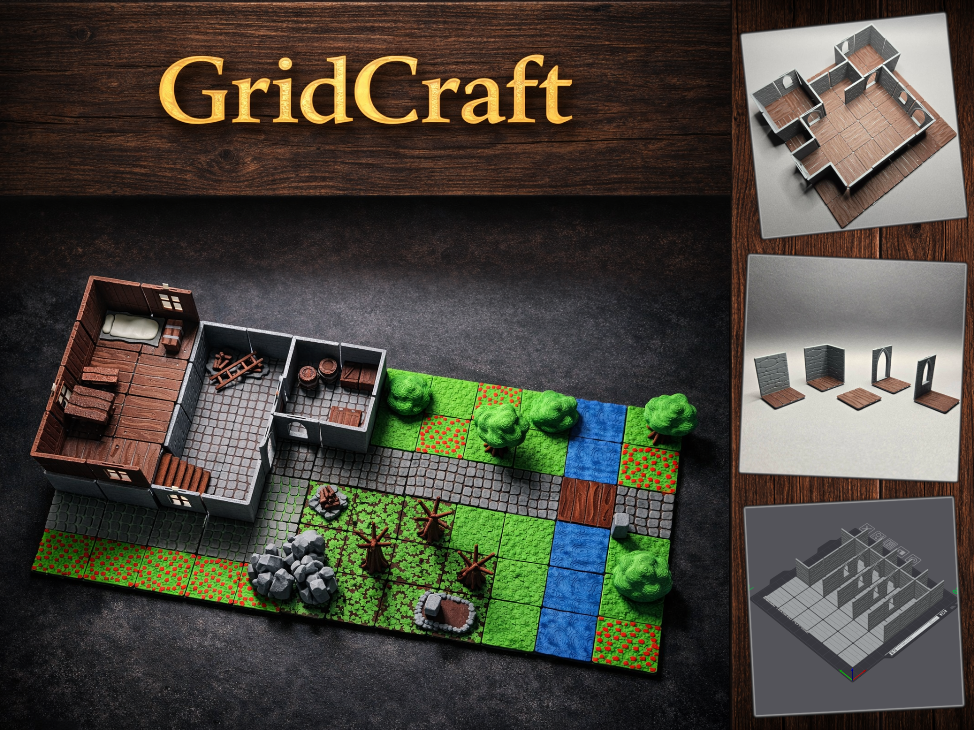 GridCraft – Wood Floor & Stone Walls Set