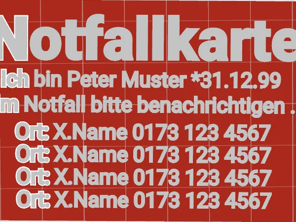 Notfallkarte Geldbörse 0,6mm