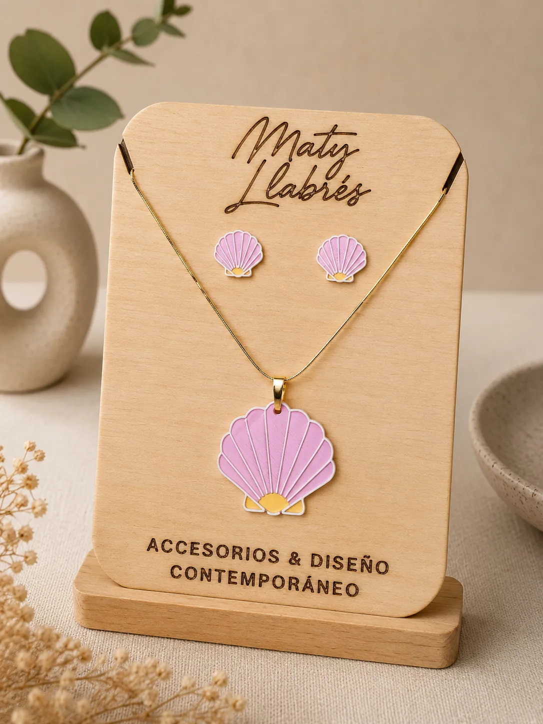 Conjunto pendientes boton y colgante - Concha view 2
