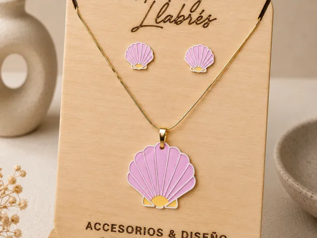 Conjunto pendientes boton y colgante - Concha