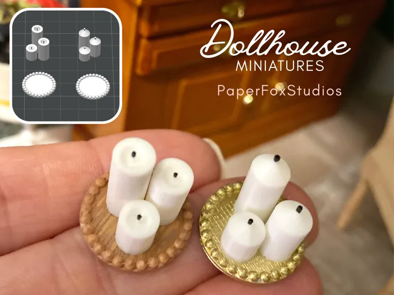 Dollhouse miniatures: Pillar candles and tray