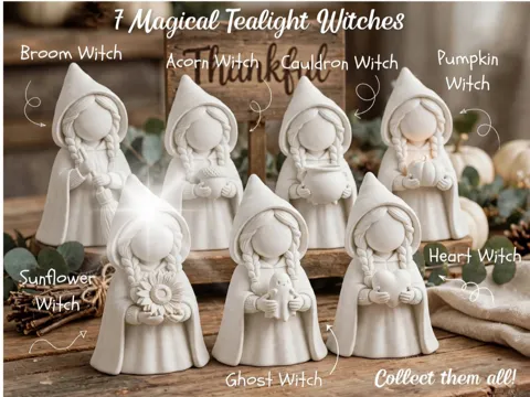 Accesorio de iluminación decorativa: Tealight Witch With Sunflower Figure — referencia de MakerWorld
