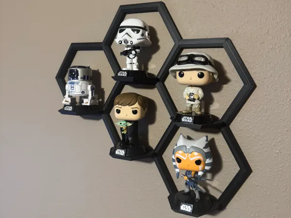 Presentoir mural hexagonal pour Funko Pop (fixation adhesive)
