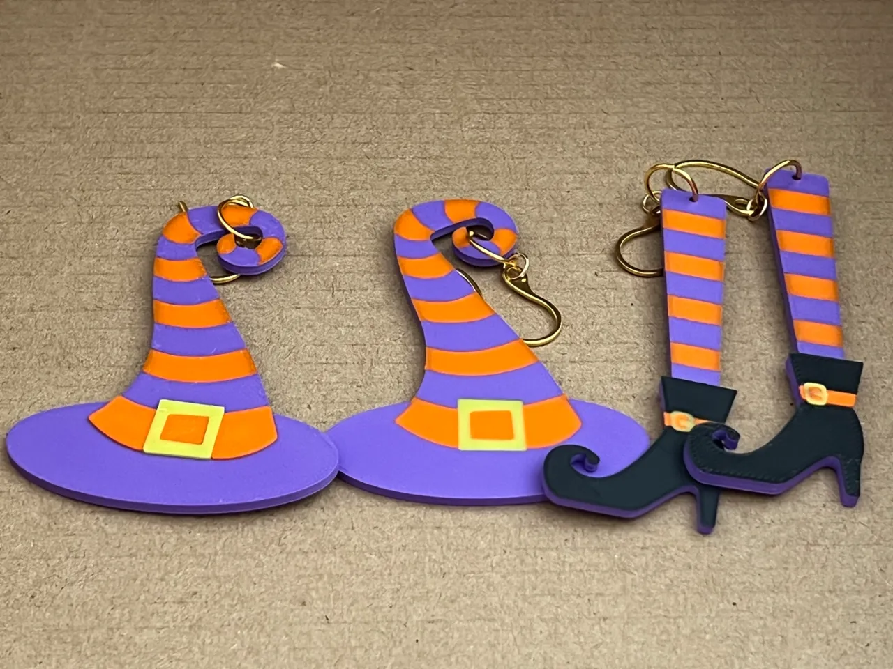 Halloween earrings witch hat and leg view 2