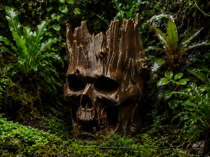 Cursed Wooden Hollow Skull Hide - Terrarium Decor