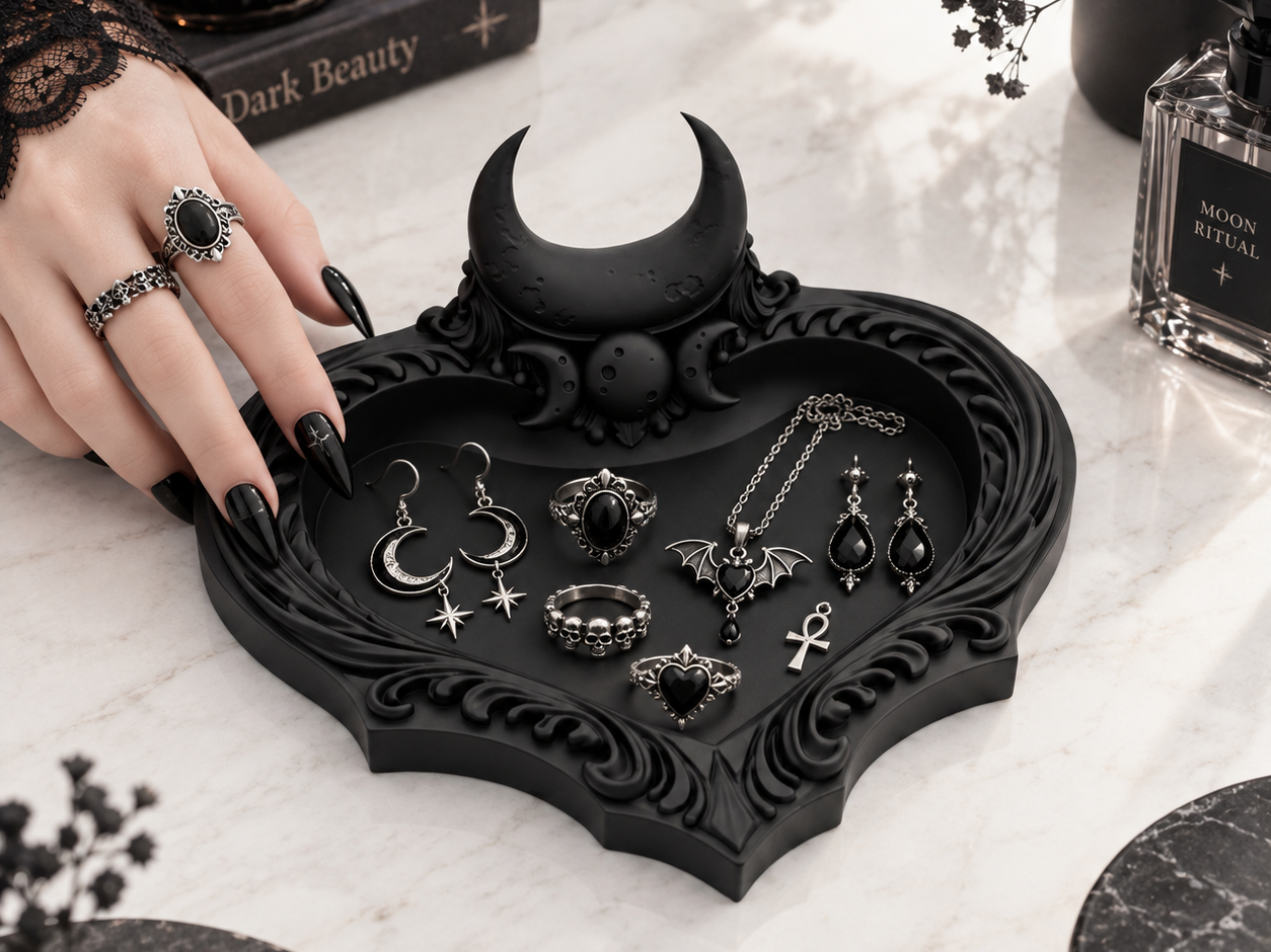 Goth Triple Moon Crescent Jewelry Organizer Tray - 3D printed Organizers, in stock in India