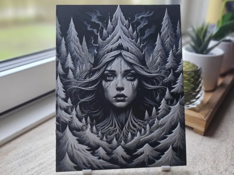 Grayscale Lady winter Hueforge 3D Art