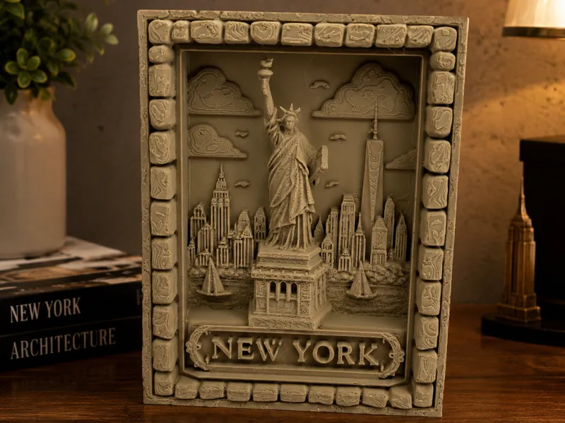 New York in Stein Freiheitsstatue im Relief-Rahmen