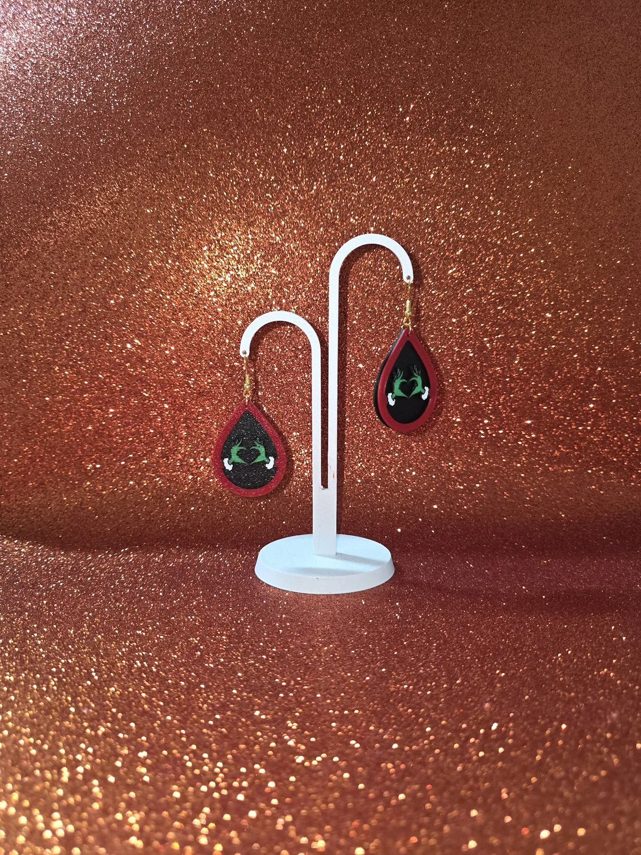 Heart Grinch in a drop earrings view 3