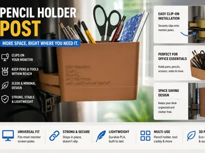 KLab - Monitor Arm Pencil Holder Clip-On Organizer