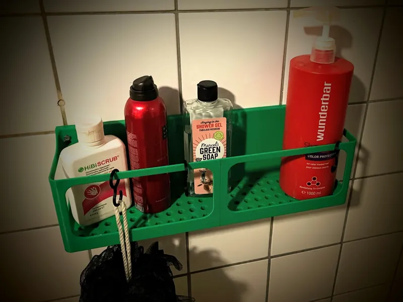 Shower shelf, 40 cm wide, two parts.