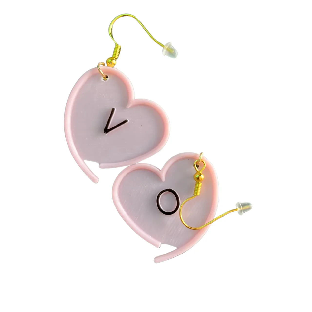 Heart earrings with delicate setting and inlay view 2