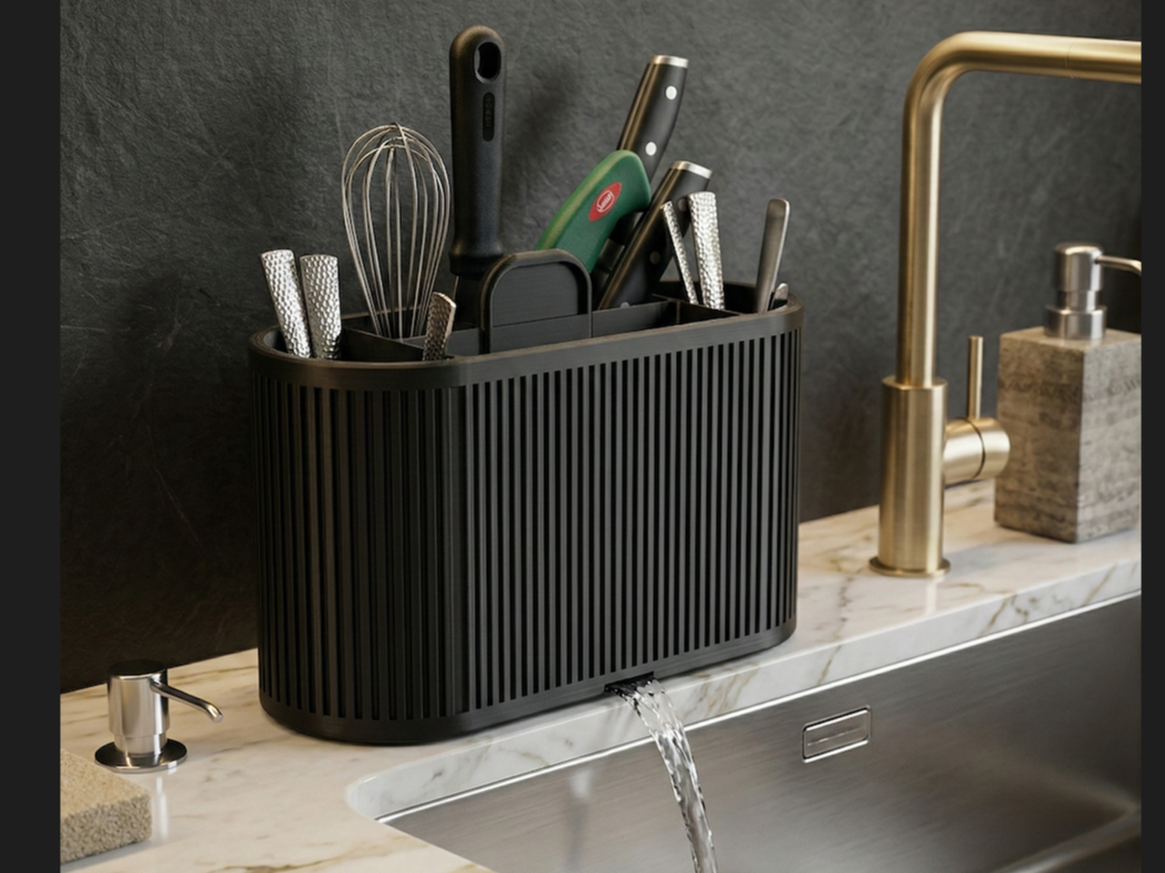 Premium Ribbed Cutlery Drainer - Self-Draining