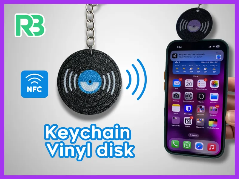 Keychain vinyl disk with NFC tag