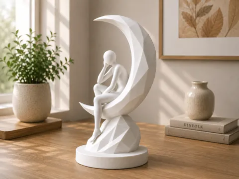 Figura decorativa: Dreamer on the Moon – Modern Art Sculpture — referencia de MakerWorld