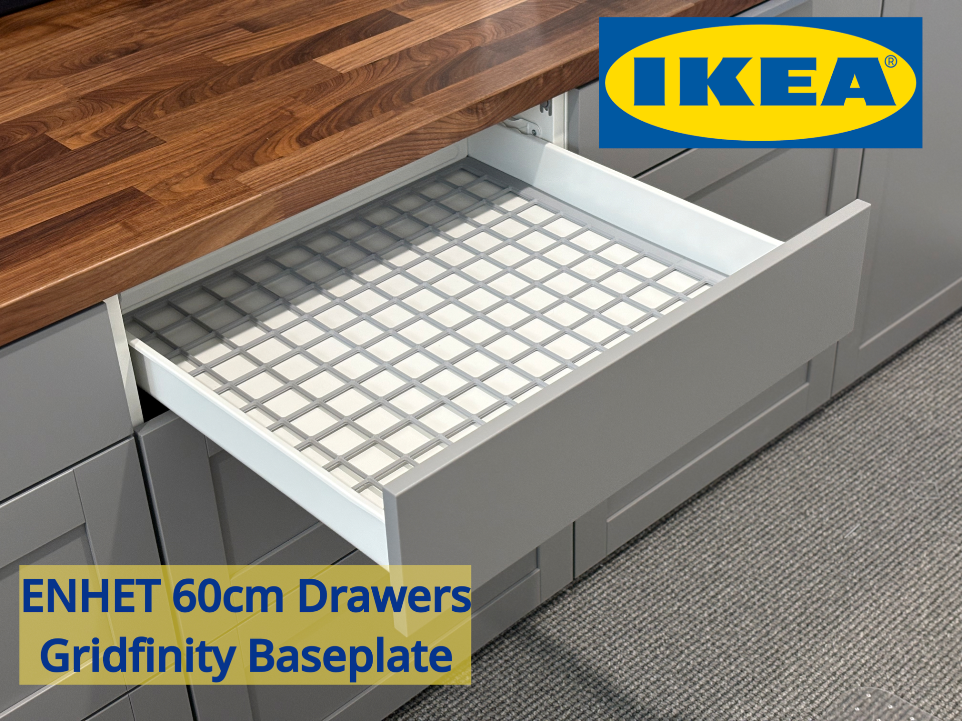 Gridfinity Baseplate for IKEA ENHET 60cm Drawer
