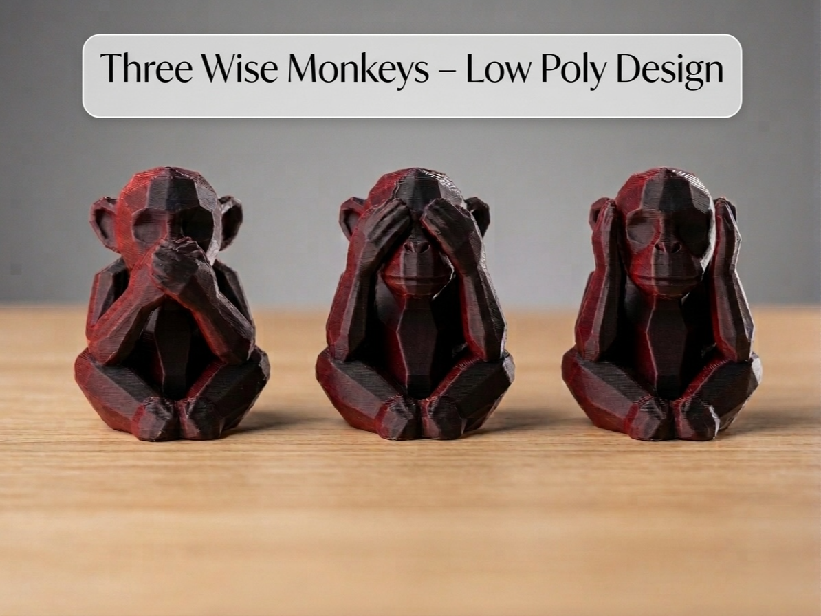 Miniatura 2 do modelo 3D Three Wise Monkeys – Low Poly Design